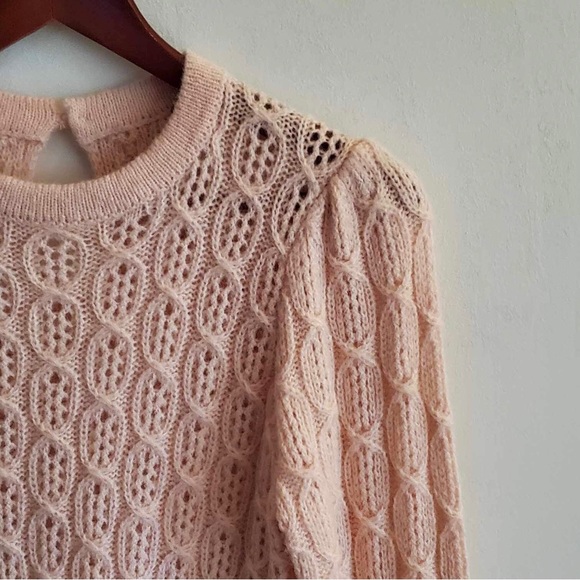 J. Crew Balloon Sleeve Eyelet Cable Knit Sweater in Peach Alpaca Blend - Picture 4 of 9